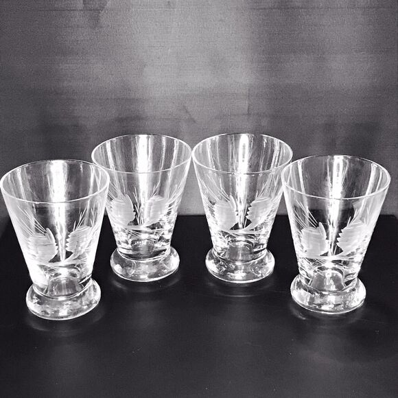 Shot Glasses Set Of 4 MCM Etched Pinecones Branches 3.25” - Picture 1 of 6